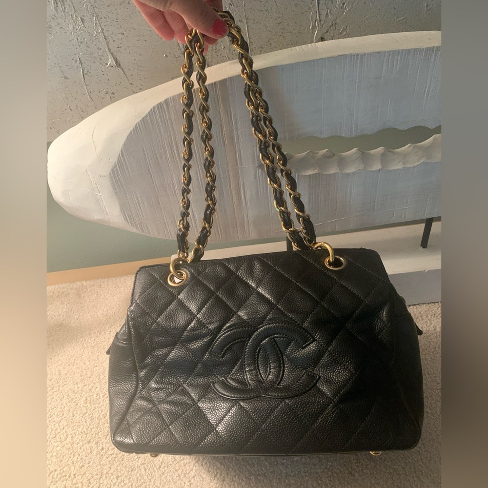 Chanel Caviar Quilted Petite Timeless Bag with 24kt Gold Chain